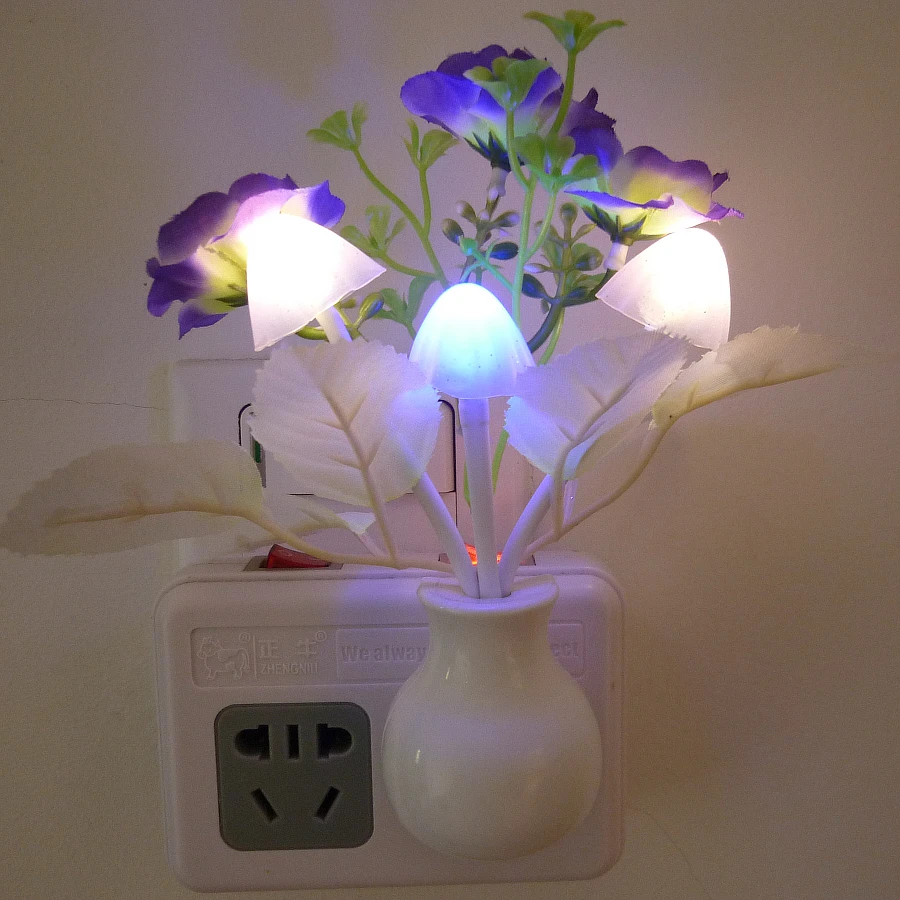 

LED colorful purple five-leaf plum vase small night light energy-saving light control sensor light