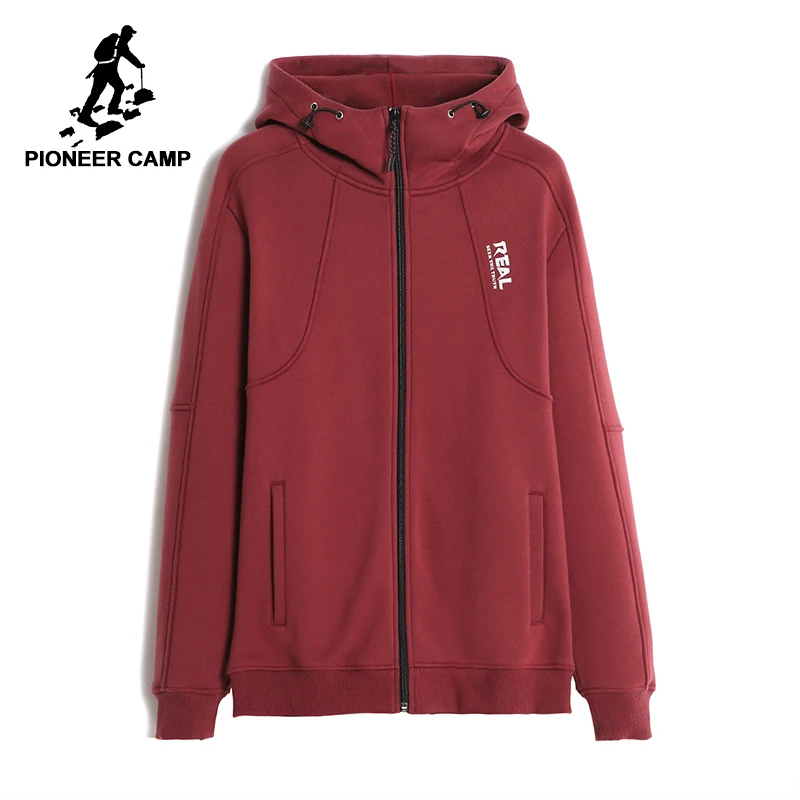 Мужская куртка Pioneer Camp красная на молнии с капюшоном осенняя Флисовая теплая