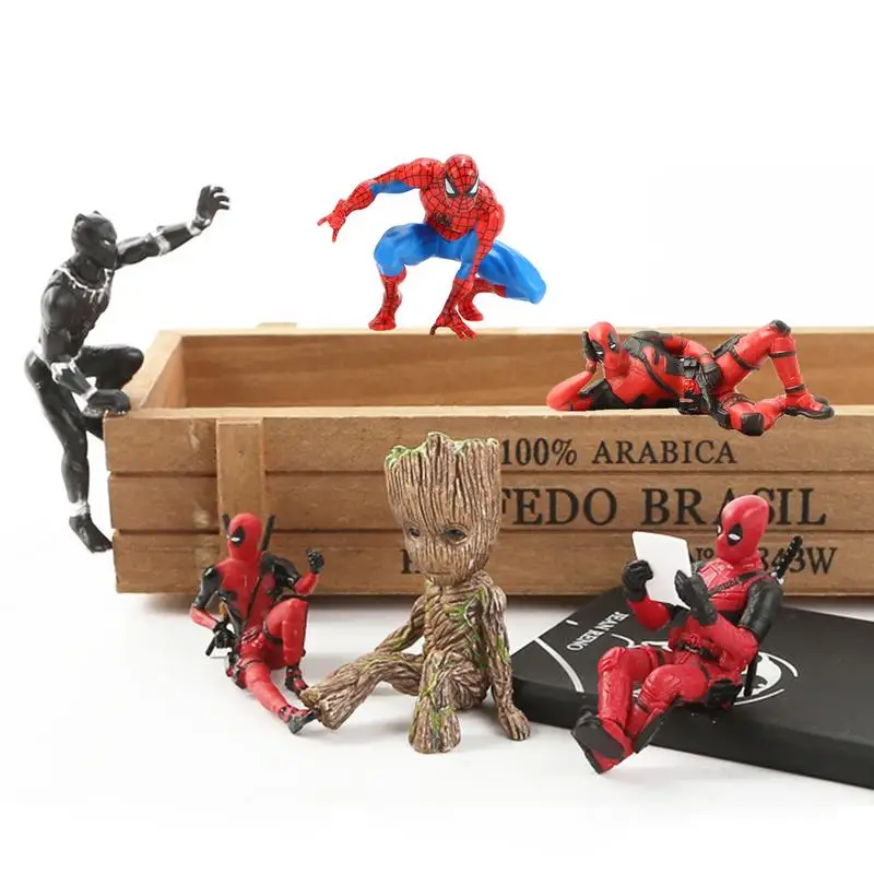 

For Disney Marvel X-Men Death Groot Black Panther Anime Mini Doll Decoration PVC Collection Figurine Toys Model