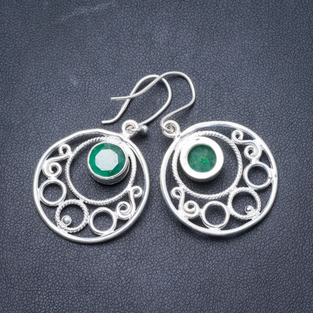 

Natural Emerald Handmade Unique 925 Sterling Silver Earrings 1 3/4" Y2096