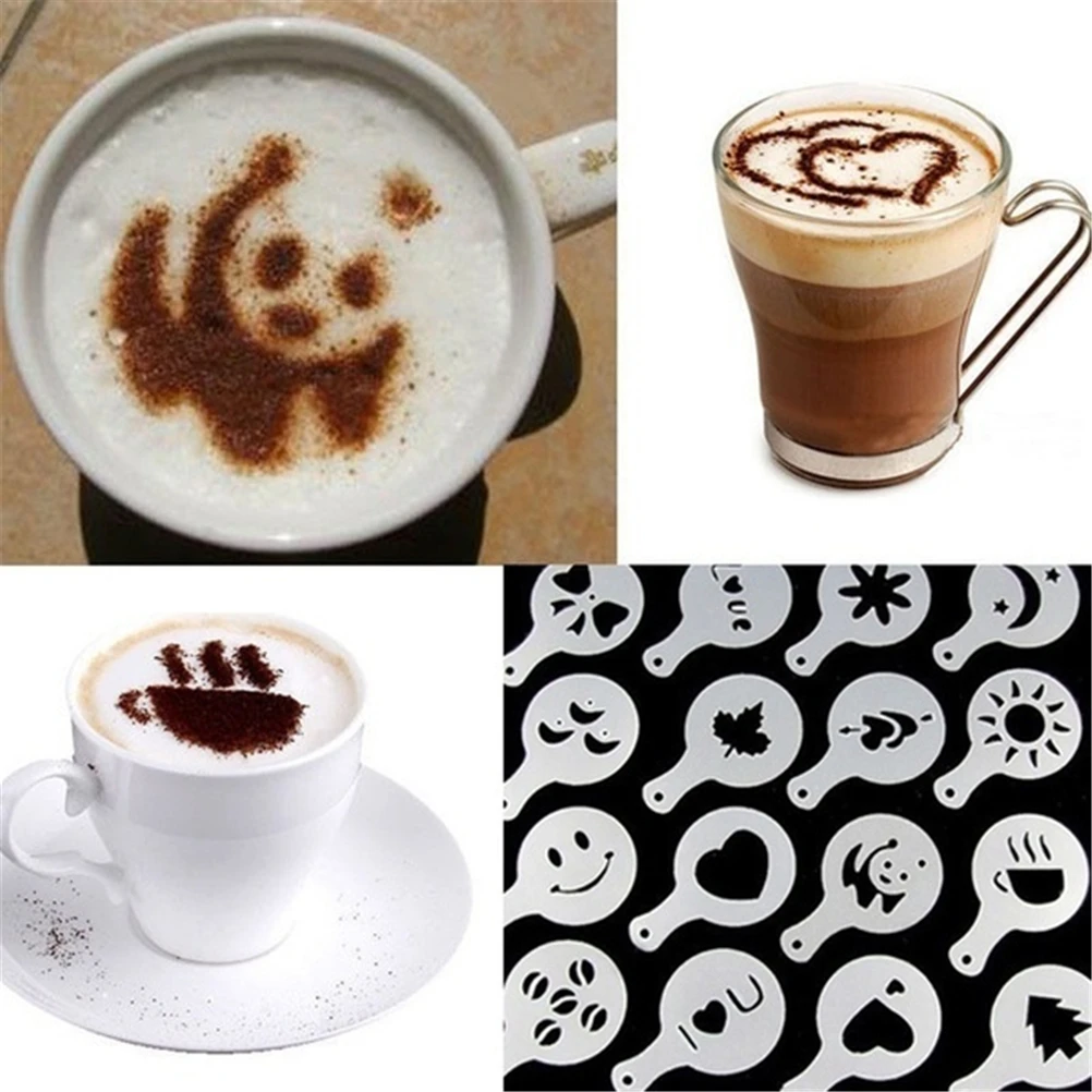 

16Pcs Plastic Cappuccino Coffee Foam Spray Template Stencils DIY Decorating Coffee Printing Mold Barista Tools