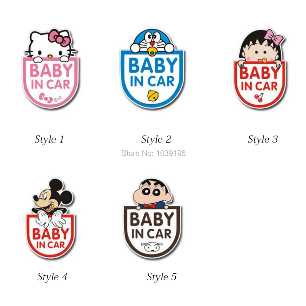 

New Style Cartoon Car Styling Hello Kitty Doreamon Chi-bi Mickey Crayon Baby in Car Decorations Windows Bumper Body Vinyl Decals