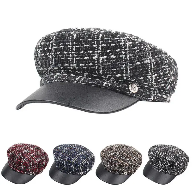

Beret Femme Beret Hat Women Cap Sunproof Leisure Fashion Hat Adjustable Striped Weave Cap Autumn And Winter Warm Flat Top Beret