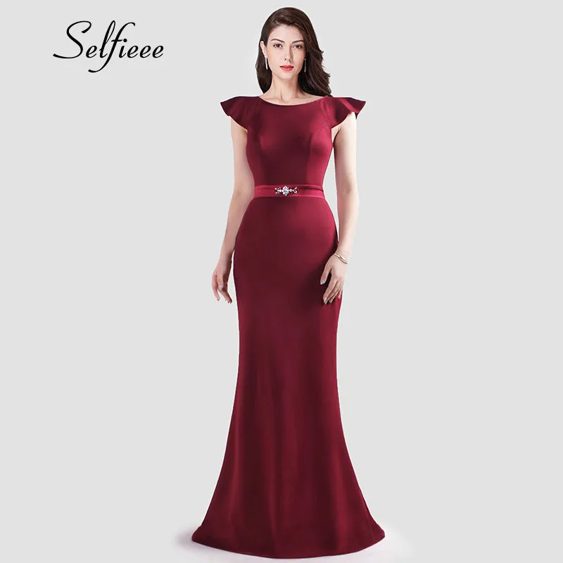 

Burgundy Formal Party Dress With Ruffles Robe Femme Longue New Year Elegant Little Mermaid Long Maxi Dress For Women Vestidos