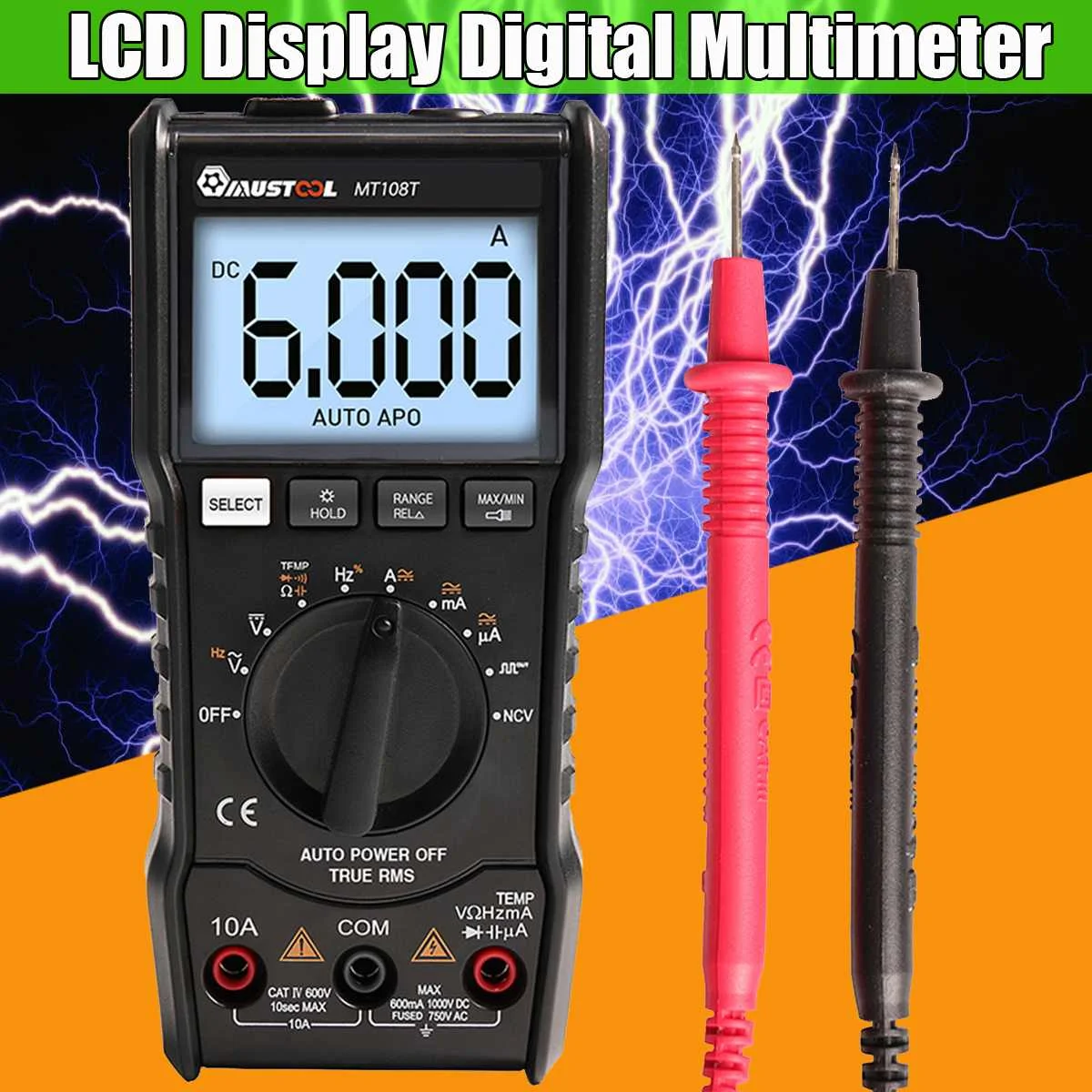 

MT108T Square Wave Output True RMS NCV Temperature Tester Digital Multimeter 6000 Counts Backlight Resistance Frequency