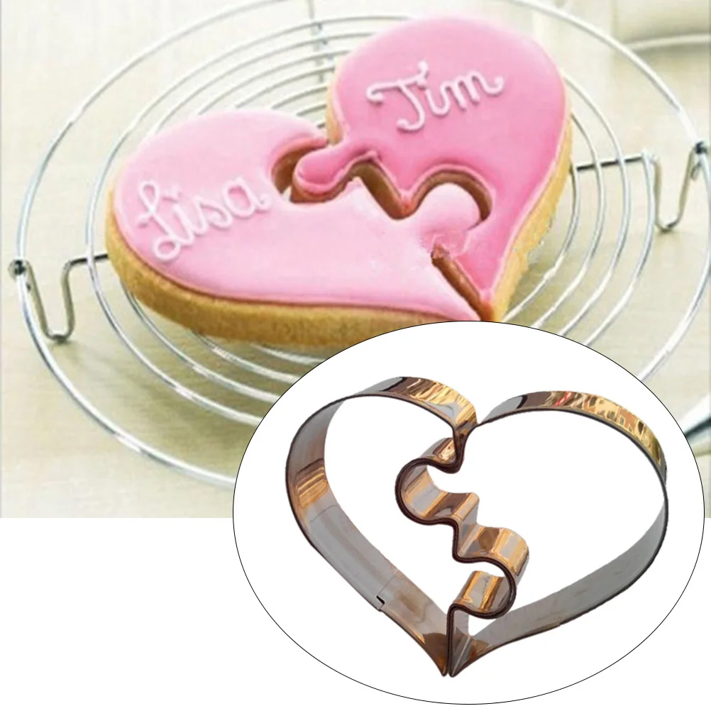 

2 Pcs Heart Shape Cutter Puzzle Mold Cookie Cutter Set Stainless Steel DIY Baking Mold For Christmas Birthday Wedding Party