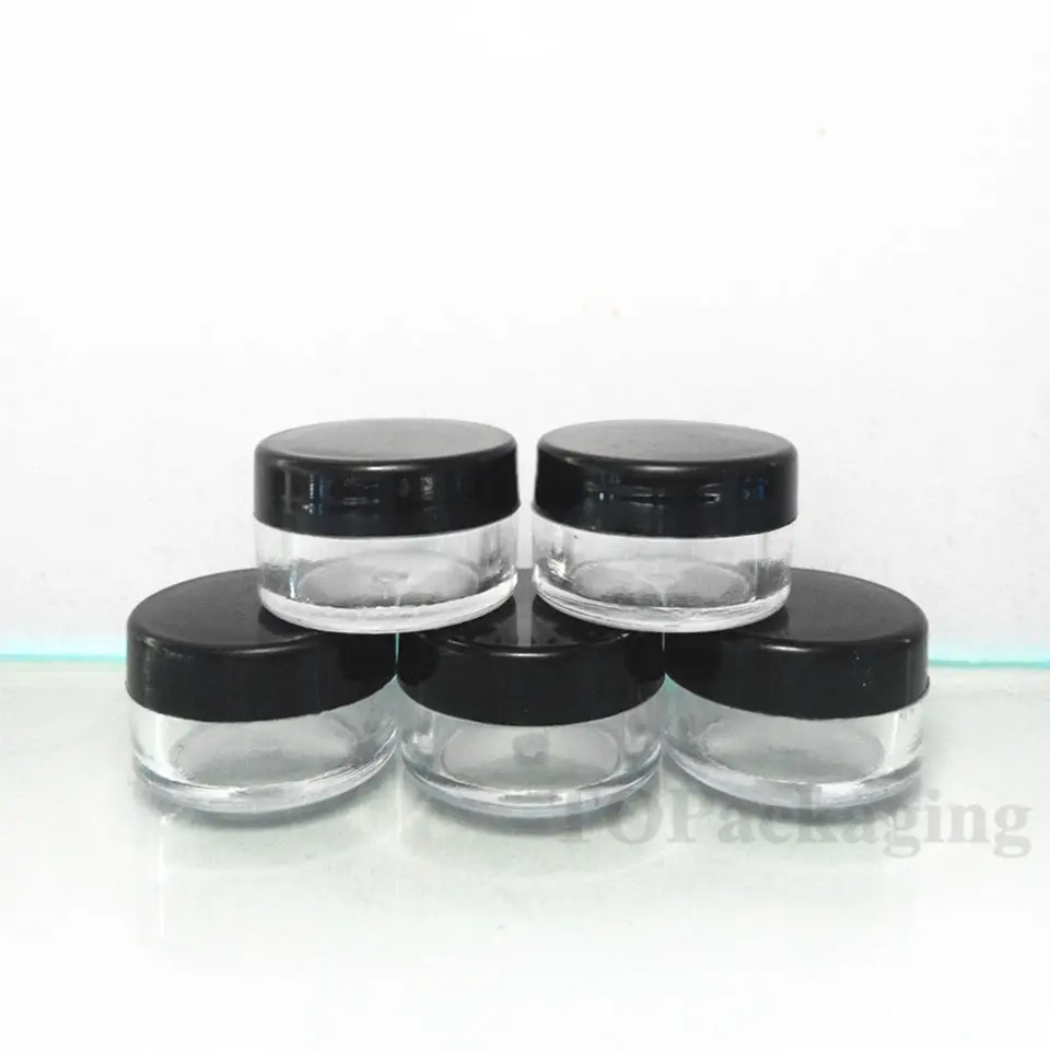 

100PCS/LOT-5G Cream Jar,Clear Plastic Pot With Black Screw Cap,Small Sample Cosmetic Container,Empty Mask Canister,Nail Art Cans