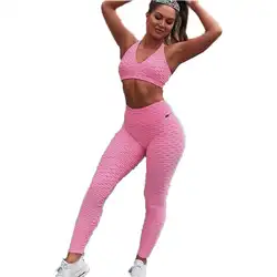 Женский модный комплект одежды для фитнеса однотонный спортивный, повседневный цветной бюстгальтер брюки все сезоны 2-pieces Tight-Набор насадок