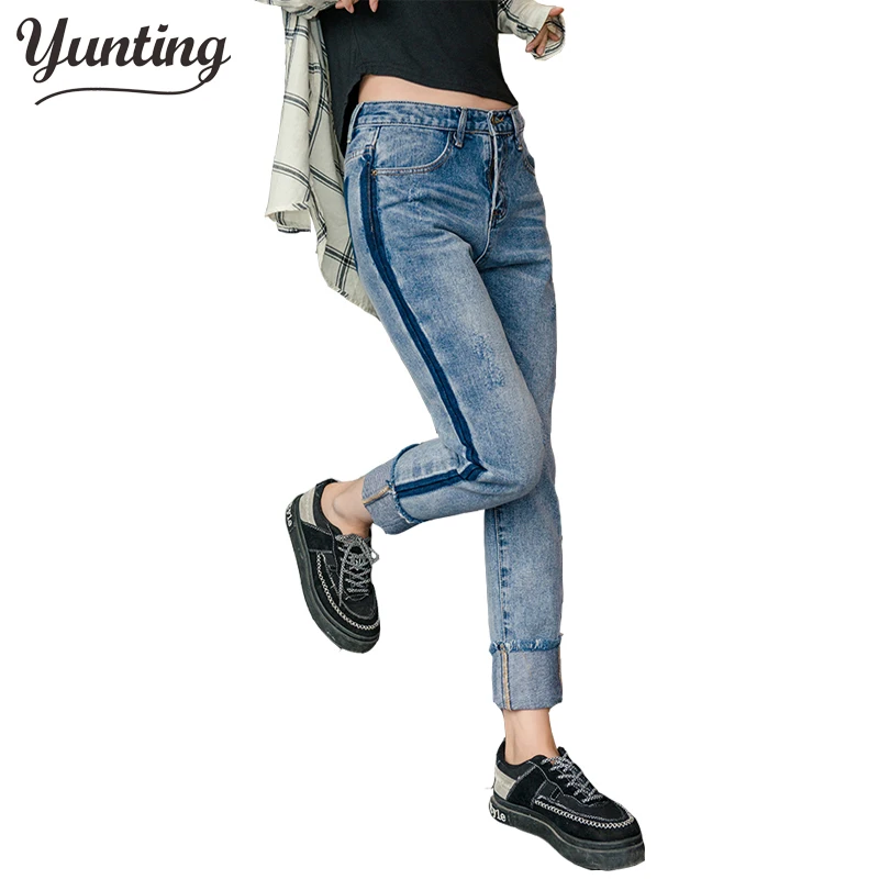 Blue Jeans For Women 2018 Rolling Up Woman Panelled Pants Slim Trousers For Women High Waist Women's Hole Jeans