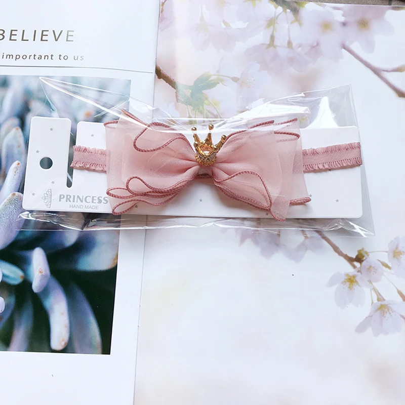 Crown Kids Lace 1PC Elastic Adjustable Bowknot 17 Colors Princess Children Headband Crystal Unique Seaside Beautiful Girls