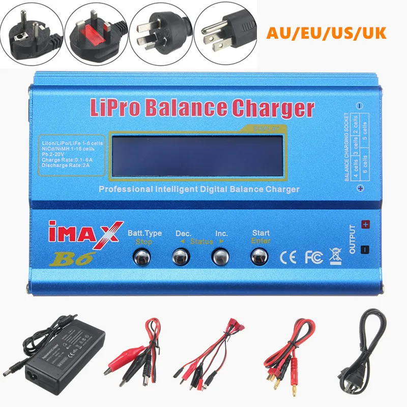 For RC Drone FPV Digital 80W 1-6S RC Lipo NiMH Battery Balance Charger Discharger with Power Adapter US/UK/EU/AU Plug