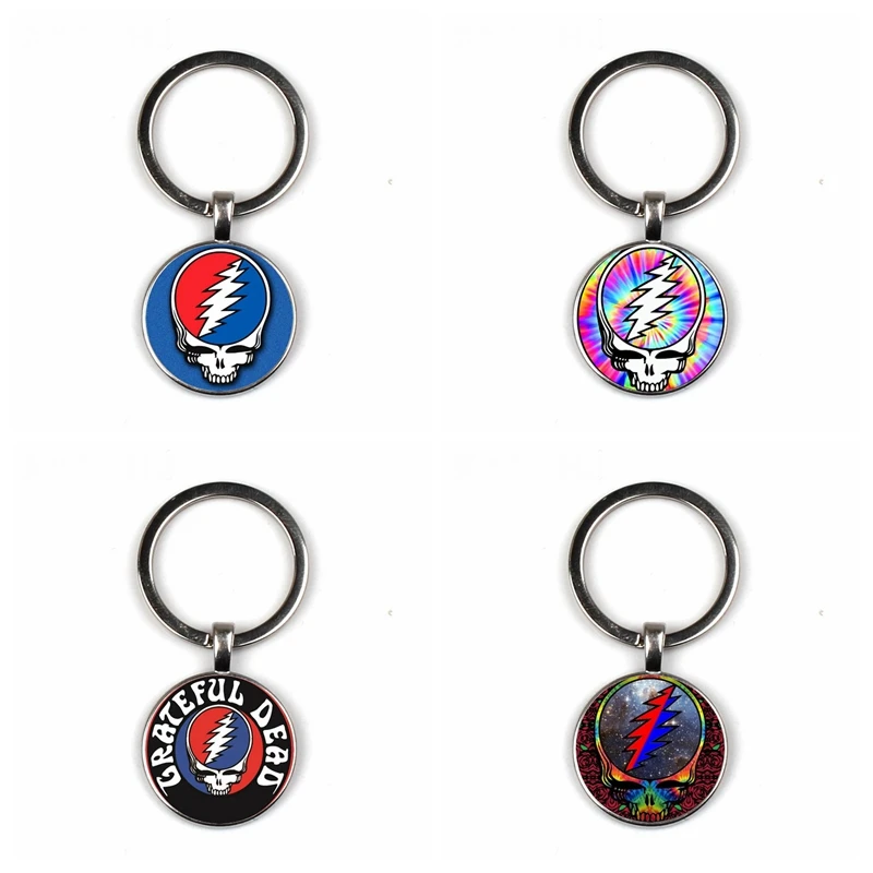 Grateful Dead Keychain Glass Time Gem Keychain Key Jewelry Handmade Photo Personality Keychain Psychedelic Rock