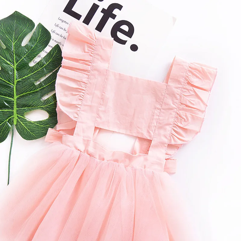 Sweet Princess Child Kids Baby Girl Backless Lace Bow Ruffles Lolita Tulle Dress Clothes Summer Children Pageant Party Clothes