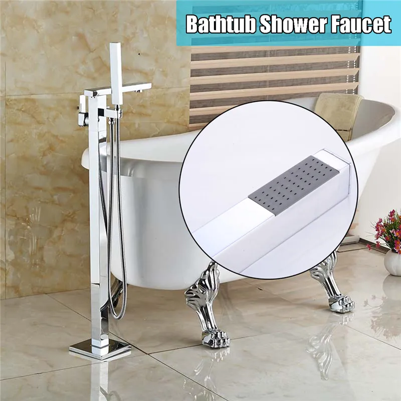 

Xueqin Chrome Floor Stand Shower Faucets Floor Bathtub Mixer Tap Faucet Square Single Handle Shower Tap Bathroom Shower Faucet