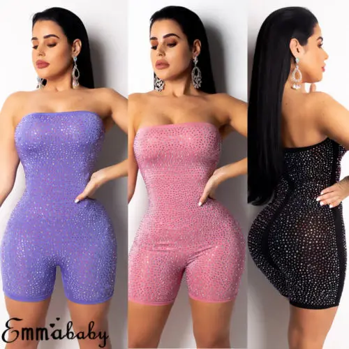 

Women Summer Sleeveless Skinny Clubwear Playsuit Ladies Sexy Bodycon Party Playsuits