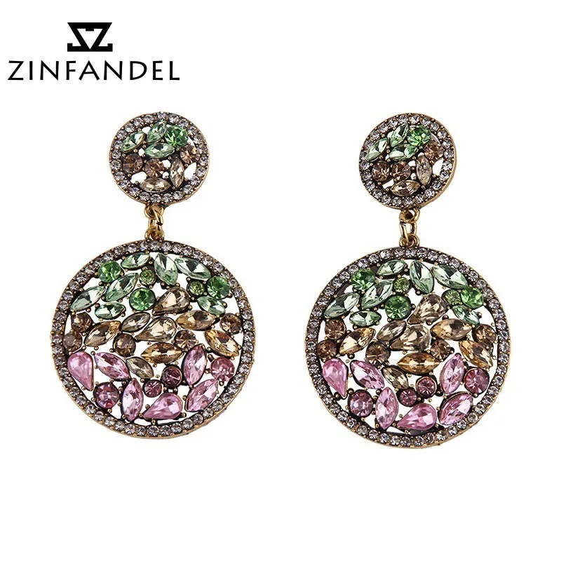 

ZINFANDEL New Big Geometric Rhinestone Earrings For Women Trendy Vintage Ethnic Bihemia Eardrop Product Lady Party Wedding Gifts