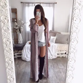 

Womens Long Sleeve Snake Chiffon Cardigan Loose Boho Outwear Jacket Coat Tops