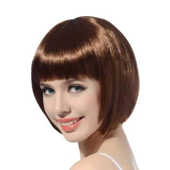 

10"Bob Synthetic Wig With Bangs For Black Women Pink Brown Black Red Short Bob Natural Hair With Bangs Cosplay Women's Wigs