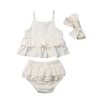 

2019 New Brand Toddler Kid Baby Girl Clothes Headband Ruffle Solid Sleeveless Casual Tops Pants Outfit Sunsuit