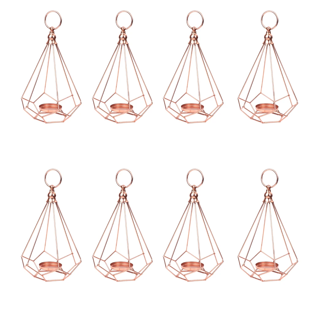 

8pcs Hanging Diamonds Shaped Tea Light Votive Candle Holder Candlestick Garden Yard Patio Hanging Decor