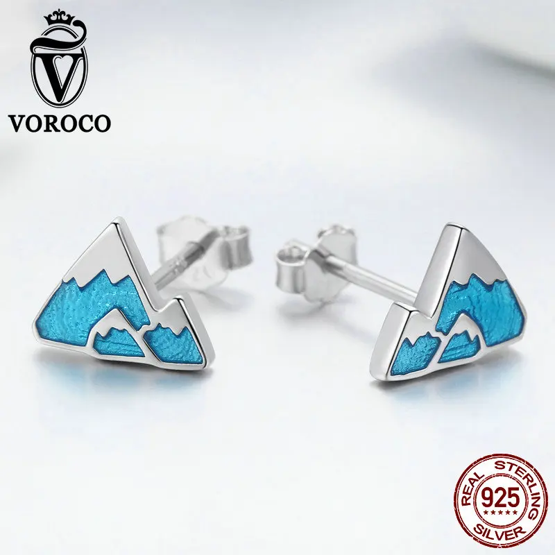 Серьги гвоздики VOROCO из серебра 925 пробы с голубым айсбергом серьги треугольной