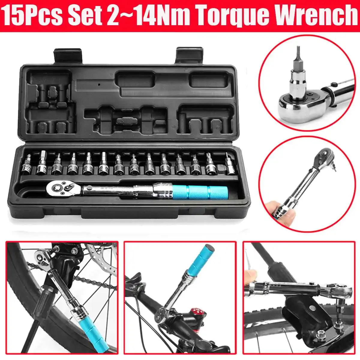 

15pcs Torque Wrench Allen Key Tool Screwdriver Drive Socket Bit Set Bike Repair Spanner Hand Tool Set