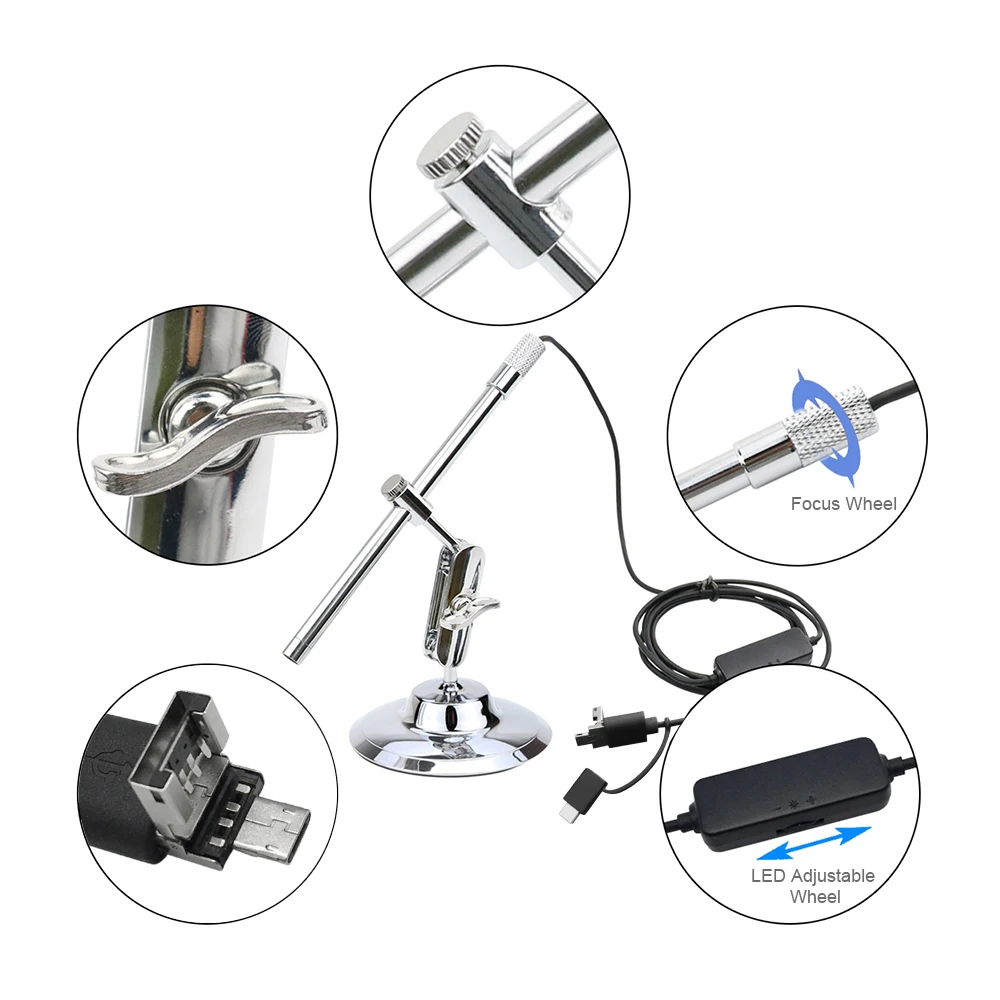 

Portable Digital USB Microscope Inspection Magnifier IP67 Waterproof Camera Built-in 8 LED Lights for Android Smartphones