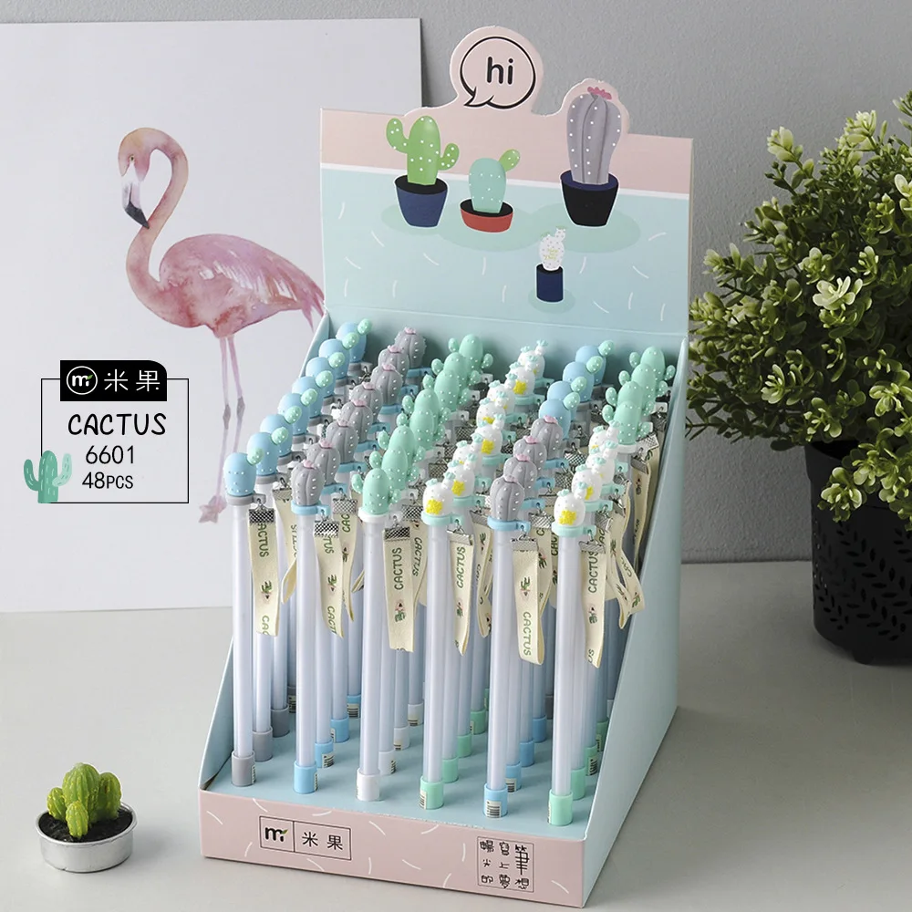 

48 pcs Erasable Gel Pens Cartoon Cactus black colored gel-inkpens for writing Cute stationery office school supplies