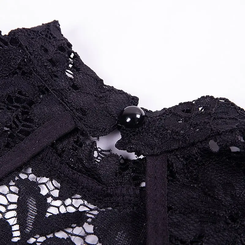 Rosetic Woman Sets Black Two Piece Goth Sexy Lace Bodysuit Rompers A Line Dress Suspender Lace Up See Through Club Wear Girl Set