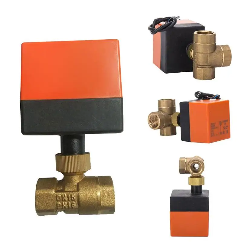 DC12V 3-сторонний выход 3 провода 2-управление латунь моторизованный электрический шаровой кран с электрическим контроллер привода 15 мм-50 мм
