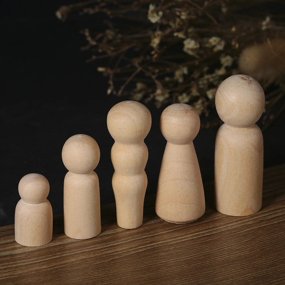 

5Pcs wooden peg dolls Wood DIY Craft Famliy 5 People Wooden Paint Peg Dolls Unfinished Handmade Art Craft Ornament Decorations