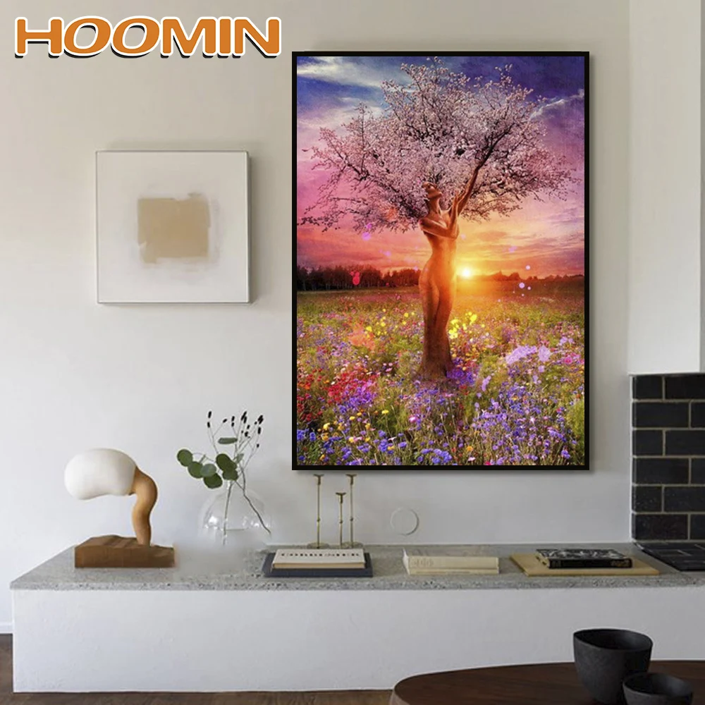 

HOOMIN DIY Women's tree Diamond Mosaic Round diamond Diamond Painting Cross Stitch Diamond Embroidery Kits Decoration 5D