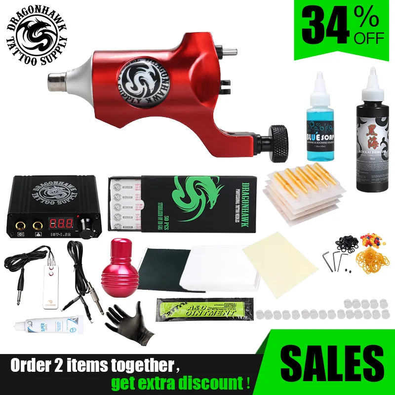

Tattoo Kit Rotary Machine Gun Complete Tattoo Set Mini Power Needles Immortal Inks Steel Grip Tattoo Supplies