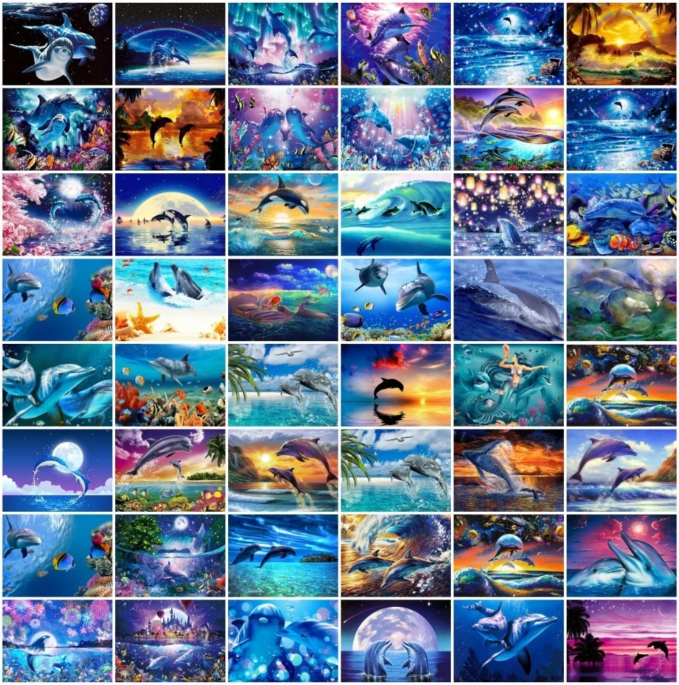 

AZQSD Diamond Embroidery Dolphin Diamond Mosaic animal Cross Stitch Diamond Painting Handicrafts 50 Patterns Home Decoration