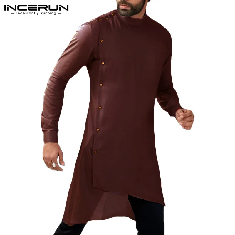 INCERUN 2020 Men Shirt Long Sleeve Button Islamic Arab Shirt Muslim Clothes Men Irregular Hem Solid Casual Shirts Men Suit INCERUN 2020 Men Shirt Long Sleeve Button Islamic Arab Shirt Muslim Clothes Men Irregular Hem Solid Casual Shirts Men Suit