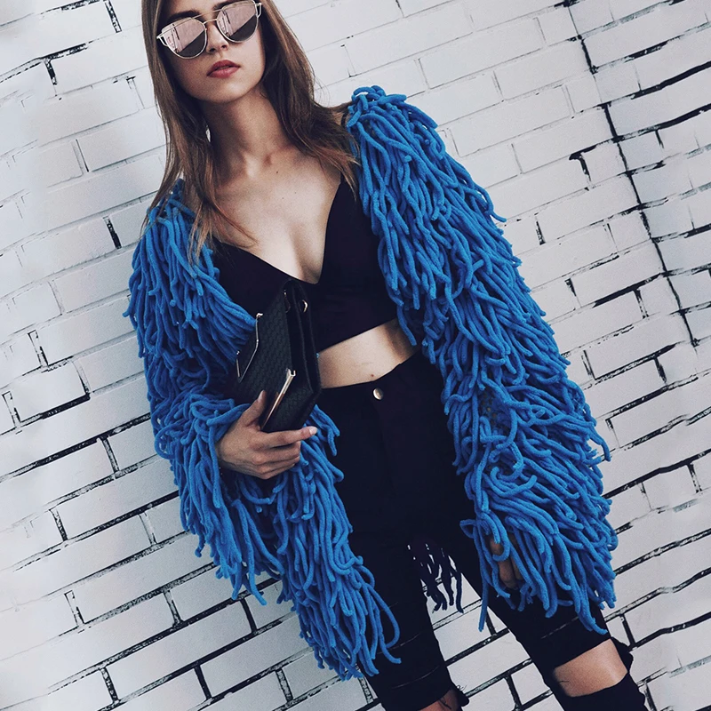 

2019 Fashion Winter Casual Coat Loose Faux Fur Women Tassel Unique Design Outerwear Female Solid Artificial Fur Jacket Coat