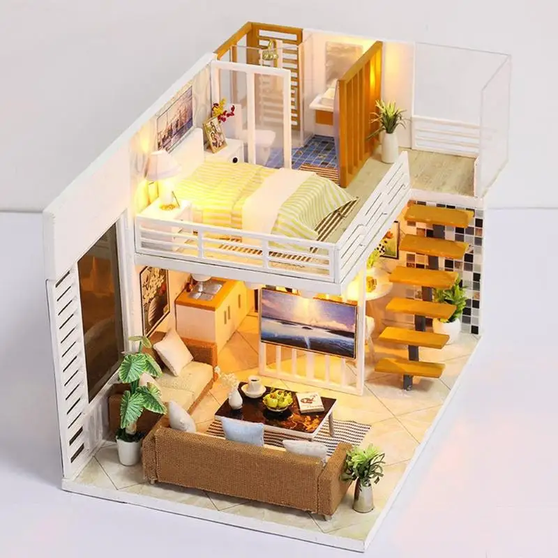Собрать DIY деревянный дом игрушка Miniatura кукольные домики миниатюрный кукольный домик игрушки с мебелью светодио дный фонари подарок на