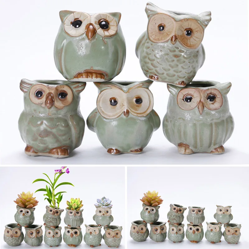 

5pcs Cartoon Owl-shaped Flower Pot for Succulents Fleshy Plants Ceramic Pot Small Home Decoration WXV Sale