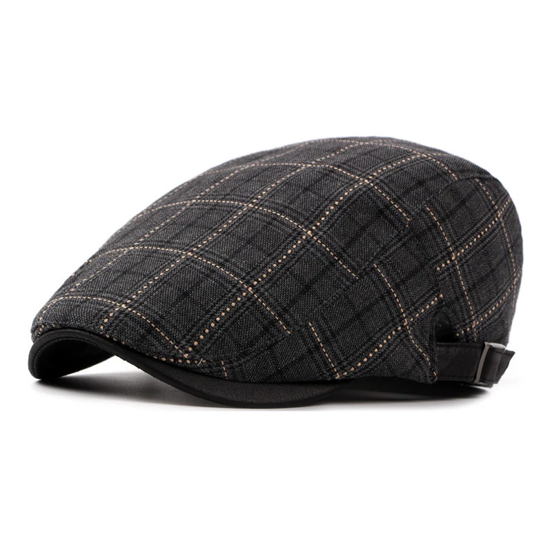 

Male Summer Casual Ivy Cap Adult Plaid Sun Hat Men and Women Outdoors Cotton Beret Caps