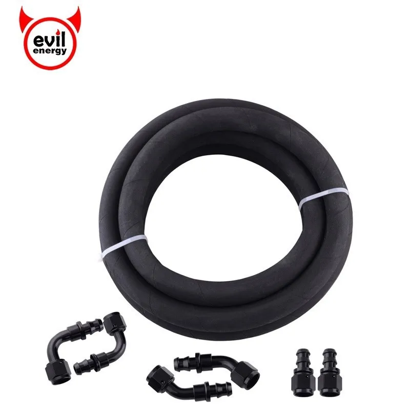 

evil energy AN8 Rubber Push-On Air Fuel Hose Push Lok Loc Lock Line Tube With 0/45/90/180 Degree Hose Ends Adapter Fitting Black