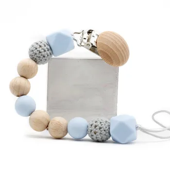 

New DIY Baby pacifier clips dummy clip Natural Wood Silicone Crochet Beads pacifier holder Newborn Children Anti-fall Gifts