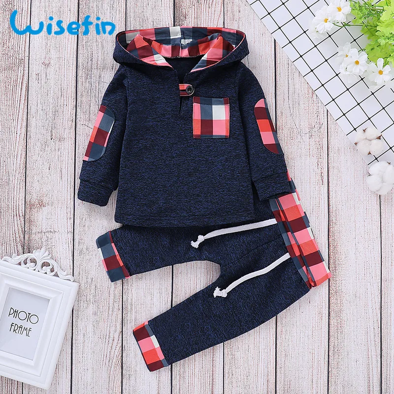 

Wisefin Newborn Baby Boy Clothing Set Winter Autumn Navy Blue Infant Clothes For Boy Long Sleeve Newborn Outfits Hoodie + Pants
