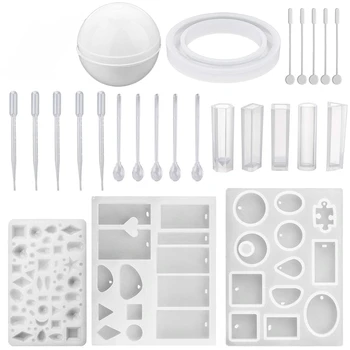 

Diy Jewelry Casting Molds Silicone Jewelry Molds With 5 Stirrers 5 Spoons 5 Droppers For Jewelry Pendants Bracelet Making For