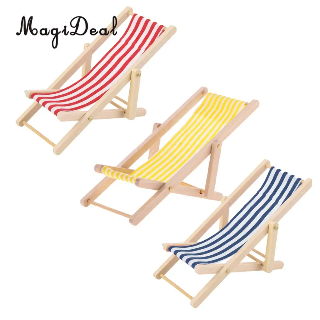 3pcs Striped Garden Folding Lounge Chair 1//12 Dollhouse Miniature Furniture