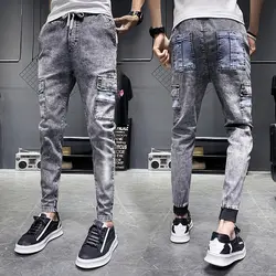 Новые весенние мужские узкие джинсы Мода ретро повседневное джинсовые штаны человек уличная тенденция дикий хип хоп ковбойские брюки