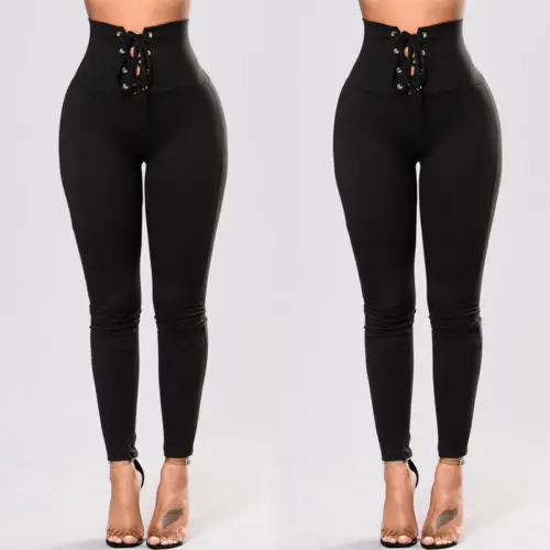 

Newest Women's Straps Full Length High Wist Black Color Casual Pencil Pants Clothes Size S M L XL