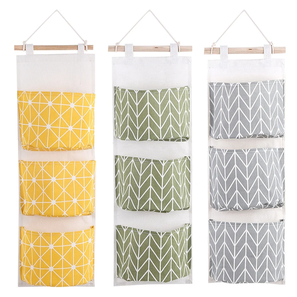 Ing сумка для хранения 3 кармана хлопок лен настенная гардеробная Настенная