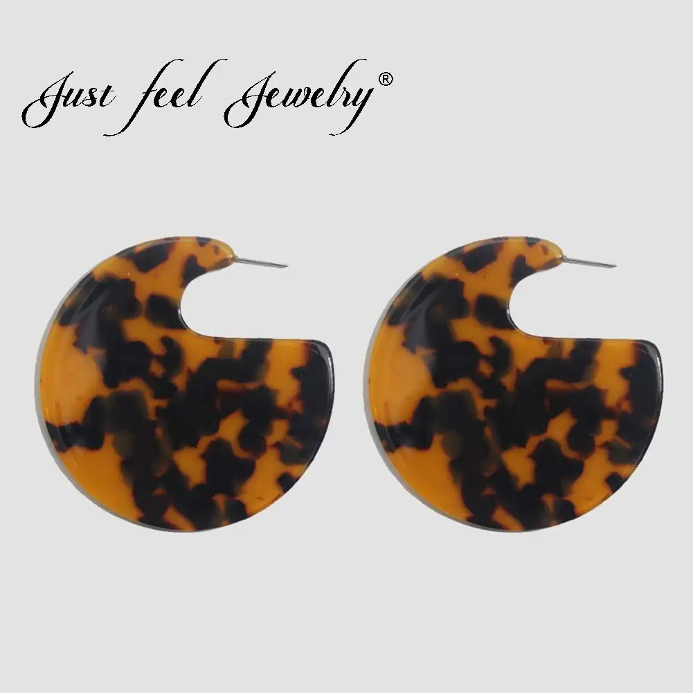 JUST FEEL Round Resin Stud Earrings For Women Vintage Bohemia Statement Wedding Party Fashion Leopard Acrylic Earring Jewelry | Украшения и