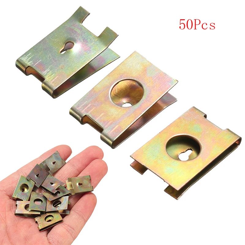 

50Pcs High Quality U-shaped Iron Car Door Panel Plates Screw Clip Bolt Fastener