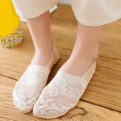 Летние женские короткие носки-башмачки с кружевными цветами для девочек, Нескользящие Повседневные носки до щиколотки с невидимой